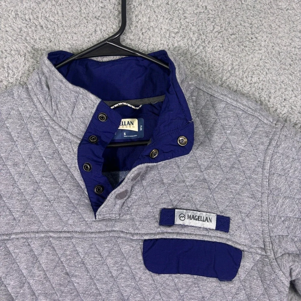 Magellan Outdoors‎ Mens Gray Quilted Snap Pullover Sweater Classic Fit Small